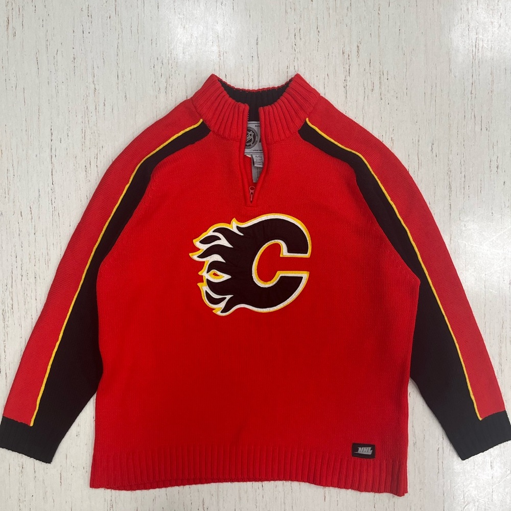 NHL Calgary Flames 1/4 Zip Knit Sweater Mens XL